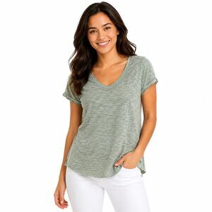MAEVE ANTHROPOLOGIE Women’s Sage Green Short Sleeve V-Neck Tee Size Small